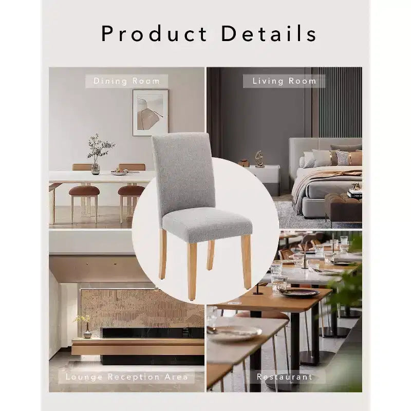 Lot de 6 chaises de salle à manger, chaises ergonomiques modernes rembourrées en tissu avec dossier incurvé, pieds en bois robustes pour salle à manger, cuisine, bureau