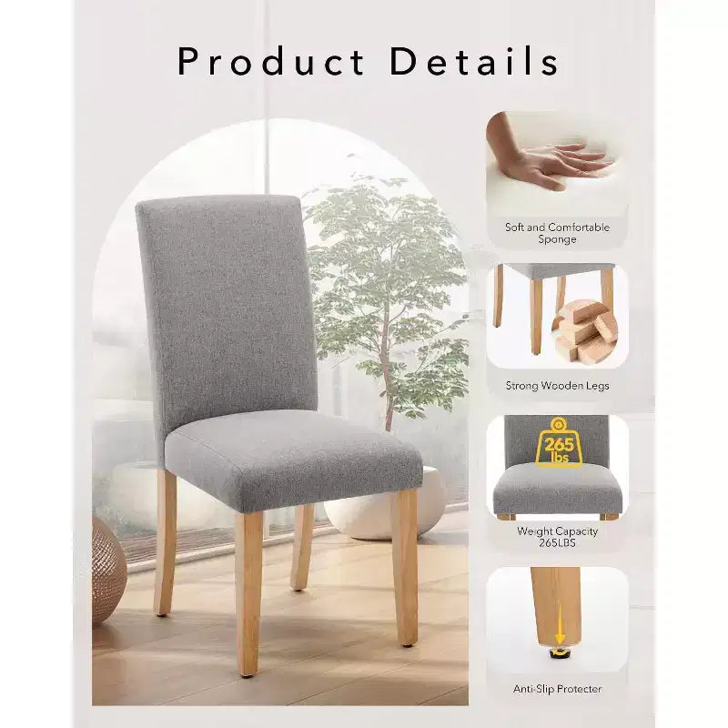 Lot de 6 chaises de salle à manger, chaises ergonomiques modernes rembourrées en tissu avec dossier incurvé, pieds en bois robustes pour salle à manger, cuisine, bureau