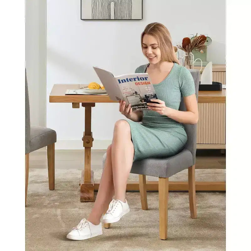 Lot de 6 chaises de salle à manger, chaises ergonomiques modernes rembourrées en tissu avec dossier incurvé, pieds en bois robustes pour salle à manger, cuisine, bureau