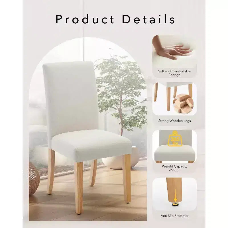 Lot de 6 chaises de salle à manger, chaises ergonomiques modernes rembourrées en tissu avec dossier incurvé, pieds en bois robustes pour salle à manger, cuisine, bureau