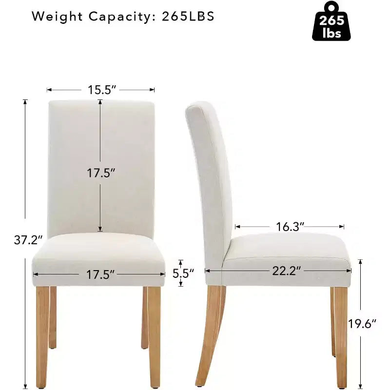 Lot de 6 chaises de salle à manger, chaises ergonomiques modernes rembourrées en tissu avec dossier incurvé, pieds en bois robustes pour salle à manger, cuisine, bureau
