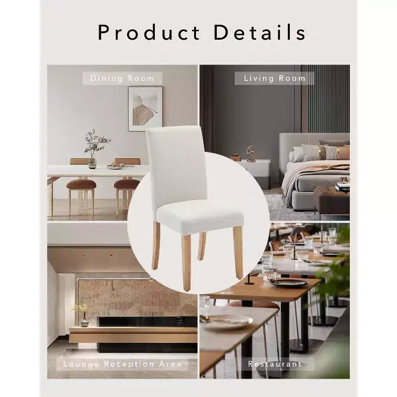 Lot de 6 chaises de salle à manger, chaises ergonomiques modernes rembourrées en tissu avec dossier incurvé, pieds en bois robustes pour salle à manger, cuisine, bureau