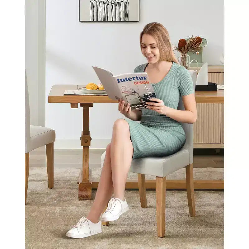 Lot de 6 chaises de salle à manger, chaises ergonomiques modernes rembourrées en tissu avec dossier incurvé, pieds en bois robustes pour salle à manger, cuisine, bureau