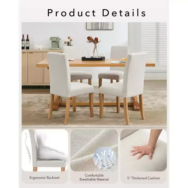 Lot de 6 chaises de salle à manger, chaises ergonomiques modernes rembourrées en tissu avec dossier incurvé, pieds en bois robustes pour salle à manger, cuisine, bureau