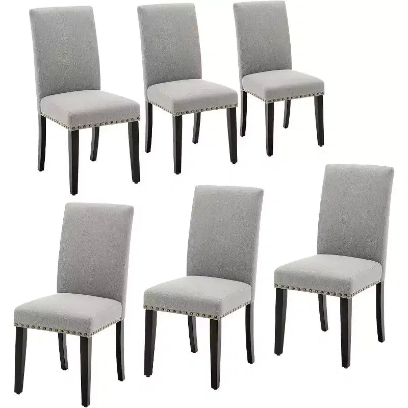 Lot de 6 chaises de salle à manger, chaises ergonomiques modernes rembourrées en tissu avec dossier incurvé, pieds en bois robustes pour salle à manger, cuisine, bureau