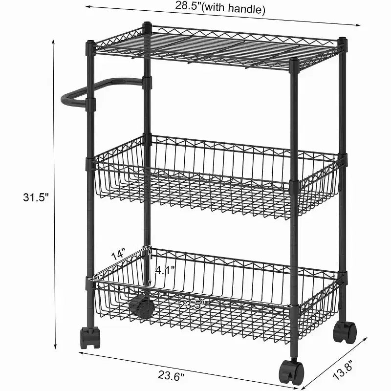 Chariot de service, 600 lb capacité, 3 niveaux, avec roulettes pivotantes à 360° - Usage commercial (Cuisine/Restaurant/Bureau)