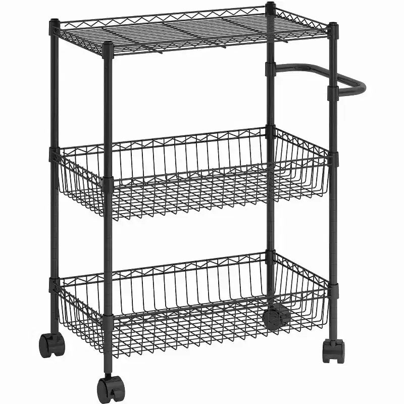 Chariot de service, 600 lb capacité, 3 niveaux, avec roulettes pivotantes à 360° - Usage commercial (Cuisine/Restaurant/Bureau)