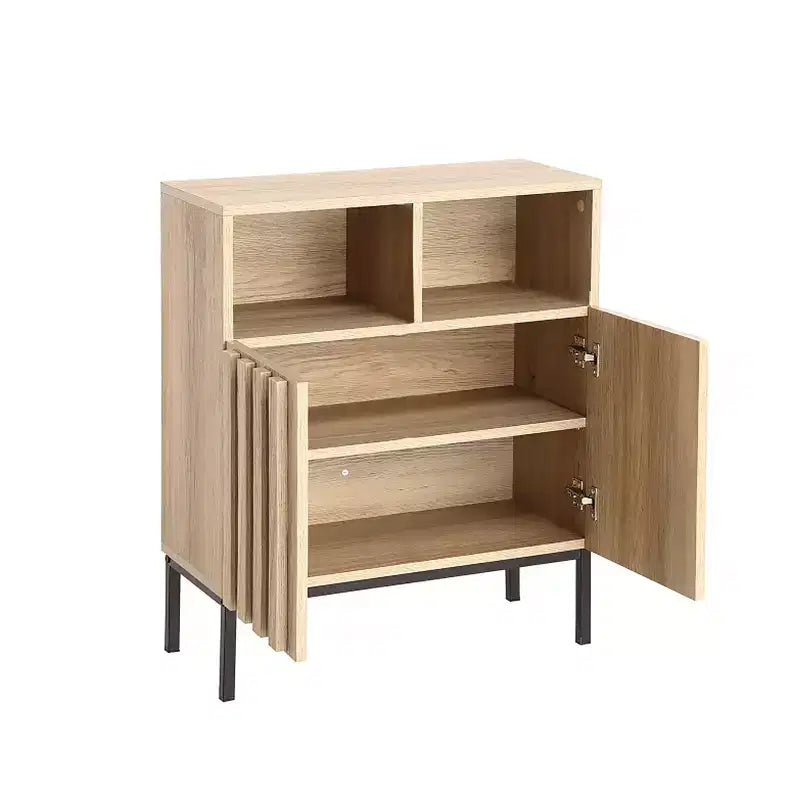 Bahut en chêne finition à rayures ondulées, meuble de rangement à double porte avec design ondulé, console buffet texturé bois pour salon, entrée