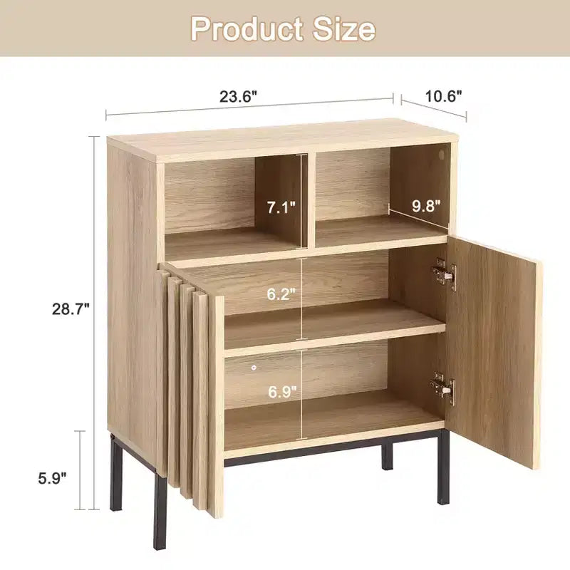 Bahut en chêne finition à rayures ondulées, meuble de rangement à double porte avec design ondulé, console buffet texturé bois pour salon, entrée