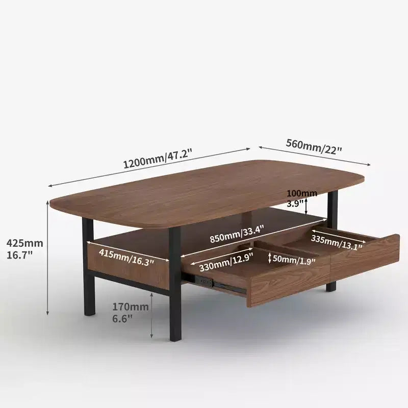 Table basse en bois Gaoyangjiaju 47,2 pouces avec tiroirs de rangement