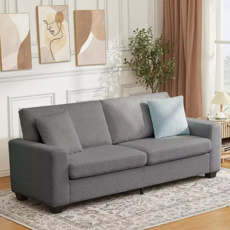 Canapé 3 places ergonomique fait main en velours Teddy avec support de 385 kg, coussin amovible et larges accoudoirs pour salon, chambre et appartement