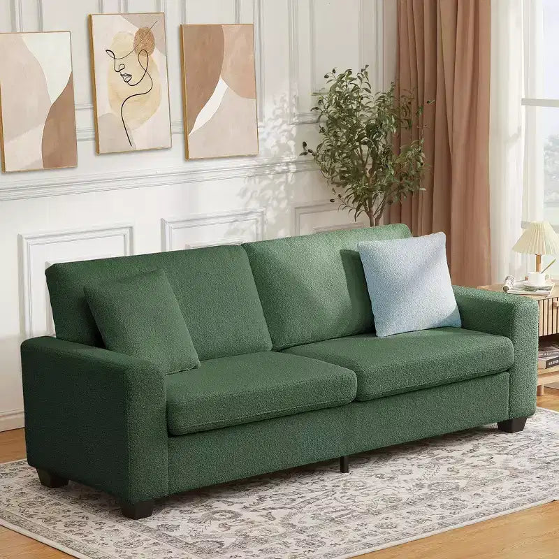 Canapé 3 places ergonomique fait main en velours Teddy avec support de 385 kg, coussin amovible et larges accoudoirs pour salon, chambre et appartement