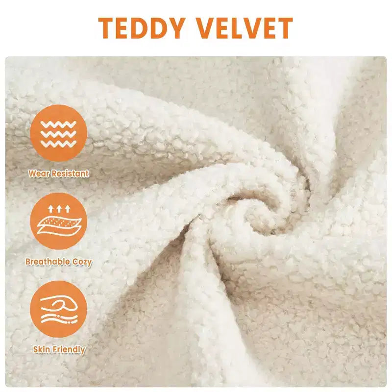 Canapé 3 places ergonomique fait main en velours Teddy avec support de 385 kg, coussin amovible et larges accoudoirs pour salon, chambre et appartement