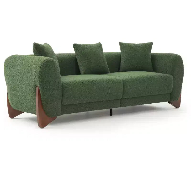 Canapé Mid-Century Moderne avec Tissu Laine d'Agneau, Canapé de Salon Rembourré avec Coussins Lombaires, Canapé de Lecture pour Chambre à Coucher ou Véranda