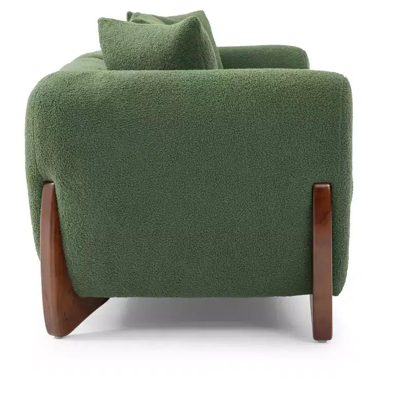 Canapé Mid-Century Moderne avec Tissu Laine d'Agneau, Canapé de Salon Rembourré avec Coussins Lombaires, Canapé de Lecture pour Chambre à Coucher ou Véranda