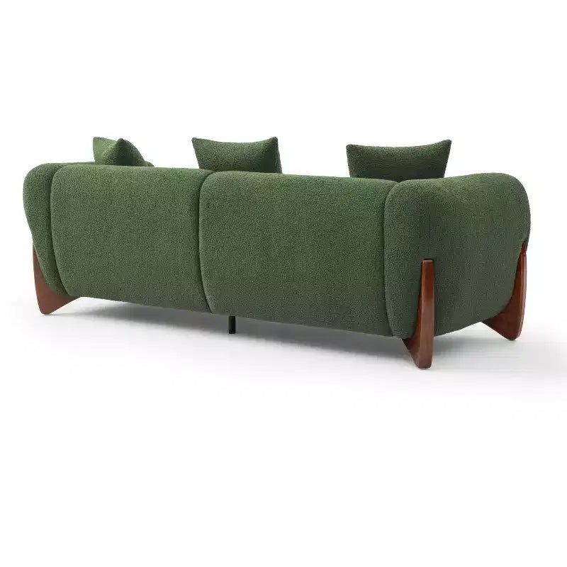 Canapé Mid-Century Moderne avec Tissu Laine d'Agneau, Canapé de Salon Rembourré avec Coussins Lombaires, Canapé de Lecture pour Chambre à Coucher ou Véranda