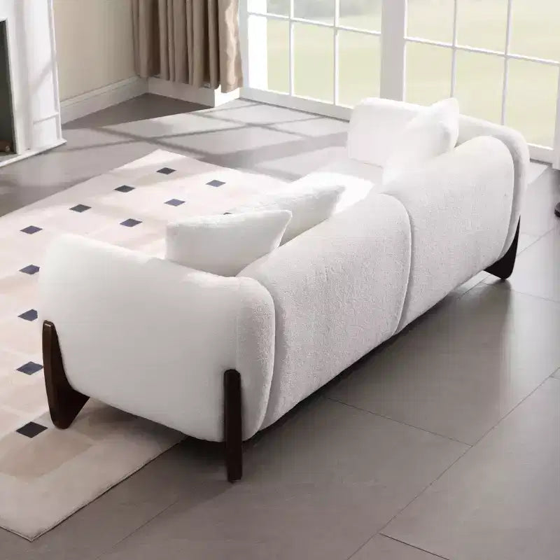 Canapé Mid-Century Moderne avec Tissu Laine d'Agneau, Canapé de Salon Rembourré avec Coussins Lombaires, Canapé de Lecture pour Chambre à Coucher ou Véranda