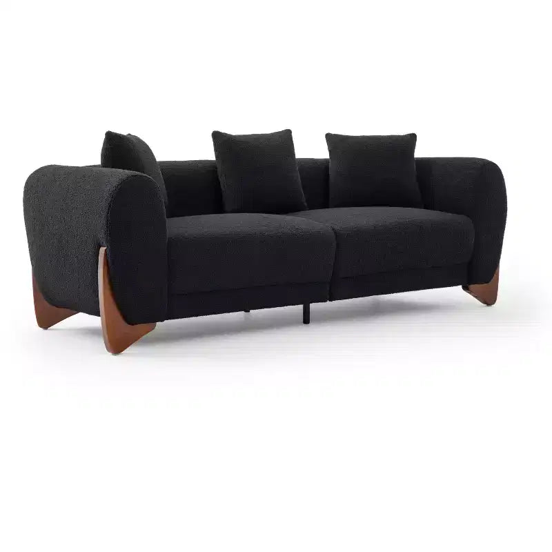 Canapé Mid-Century Moderne avec Tissu Laine d'Agneau, Canapé de Salon Rembourré avec Coussins Lombaires, Canapé de Lecture pour Chambre à Coucher ou Véranda