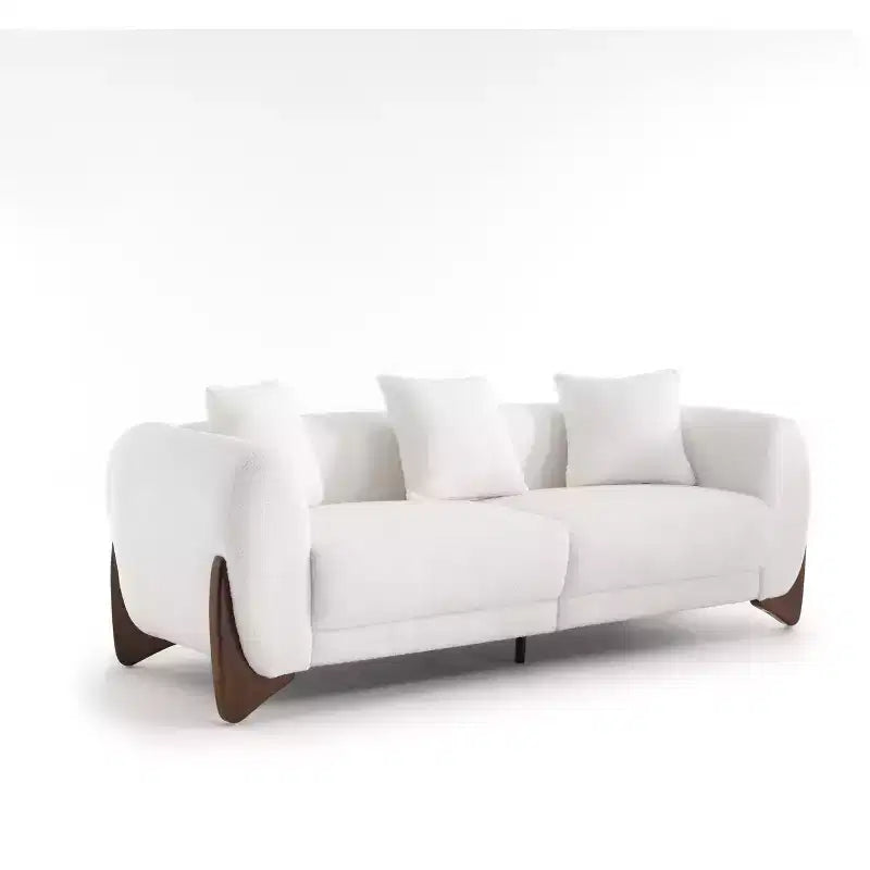 Canapé Mid-Century Moderne avec Tissu Laine d'Agneau, Canapé de Salon Rembourré avec Coussins Lombaires, Canapé de Lecture pour Chambre à Coucher ou Véranda