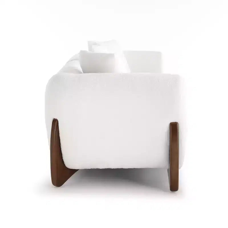 Canapé Mid-Century Moderne avec Tissu Laine d'Agneau, Canapé de Salon Rembourré avec Coussins Lombaires, Canapé de Lecture pour Chambre à Coucher ou Véranda