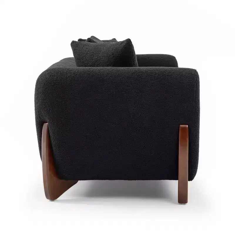 Canapé Mid-Century Moderne avec Tissu Laine d'Agneau, Canapé de Salon Rembourré avec Coussins Lombaires, Canapé de Lecture pour Chambre à Coucher ou Véranda