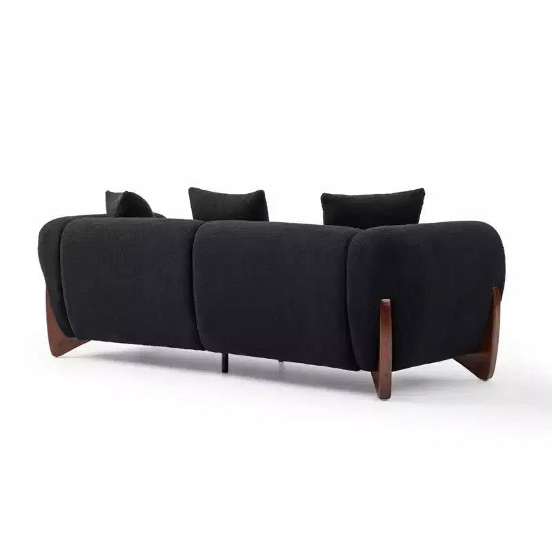 Canapé Mid-Century Moderne avec Tissu Laine d'Agneau, Canapé de Salon Rembourré avec Coussins Lombaires, Canapé de Lecture pour Chambre à Coucher ou Véranda