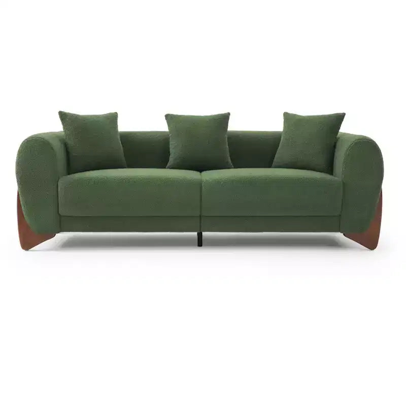 Canapé Mid-Century Moderne avec Tissu Laine d'Agneau, Canapé de Salon Rembourré avec Coussins Lombaires, Canapé de Lecture pour Chambre à Coucher ou Véranda