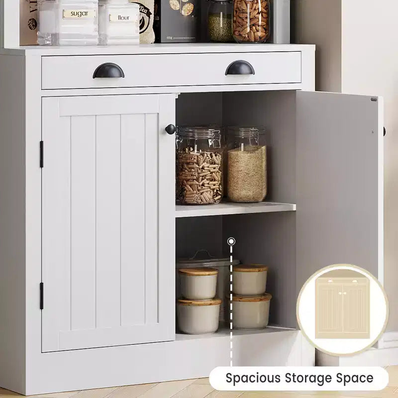 Bibliothèque haute autoportante de 70 po, étagère en bois à 5 niveaux avec étagères ouvertes et armoire, armoire de rangement moderne, buffet de garde-manger