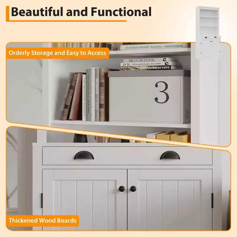 Bibliothèque haute autoportante de 70 po, étagère en bois à 5 niveaux avec étagères ouvertes et armoire, armoire de rangement moderne, buffet de garde-manger