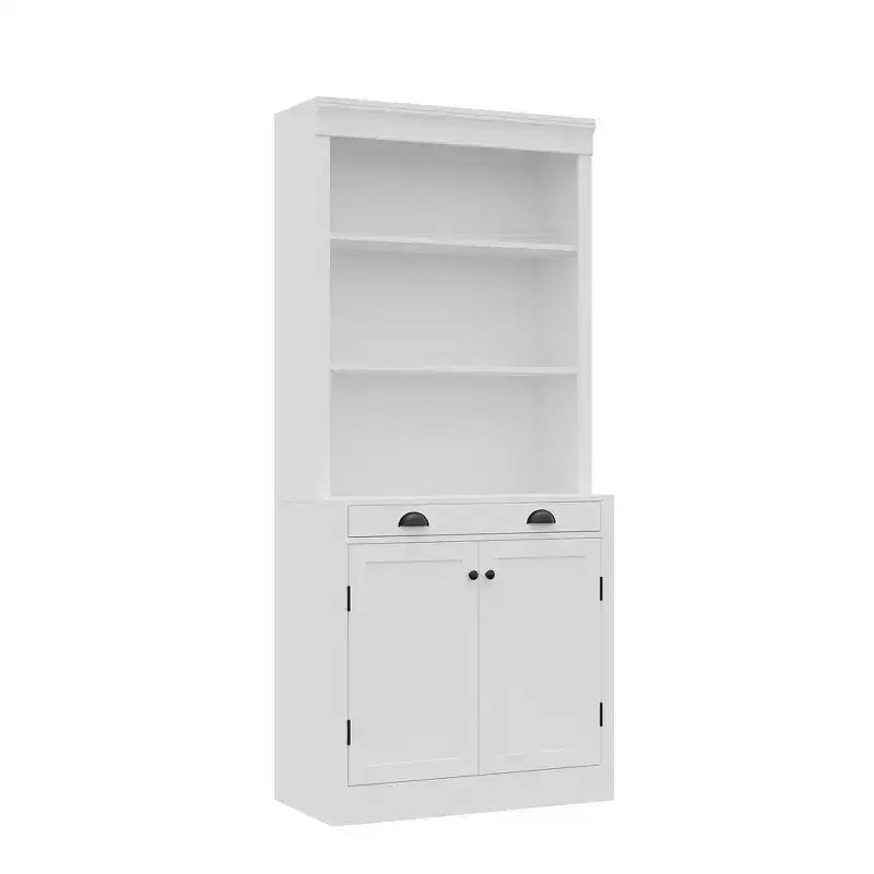 Bibliothèque haute autoportante de 70 po, étagère en bois à 5 niveaux avec étagères ouvertes et armoire, armoire de rangement moderne, buffet de garde-manger