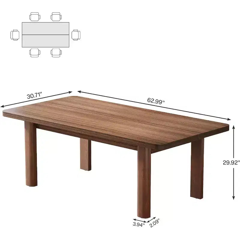 Table à manger en bois Lantine pour 4 à 6 personnes, grande table de cuisine rectangulaire de 160 cm avec pieds en bois massif pour salle à manger, marron