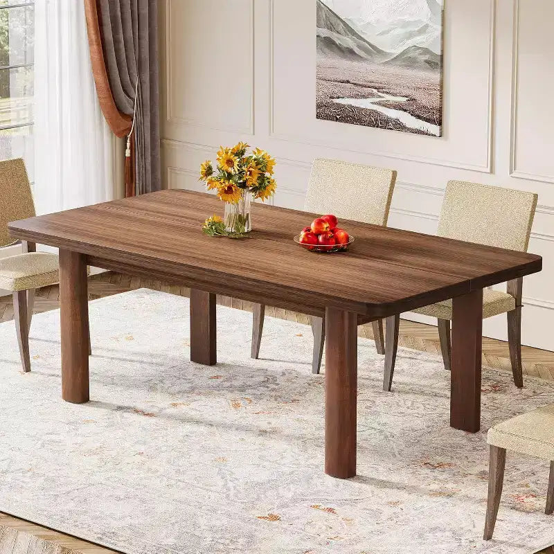 Table à manger en bois Lantine pour 4 à 6 personnes, grande table de cuisine rectangulaire de 160 cm avec pieds en bois massif pour salle à manger, marron