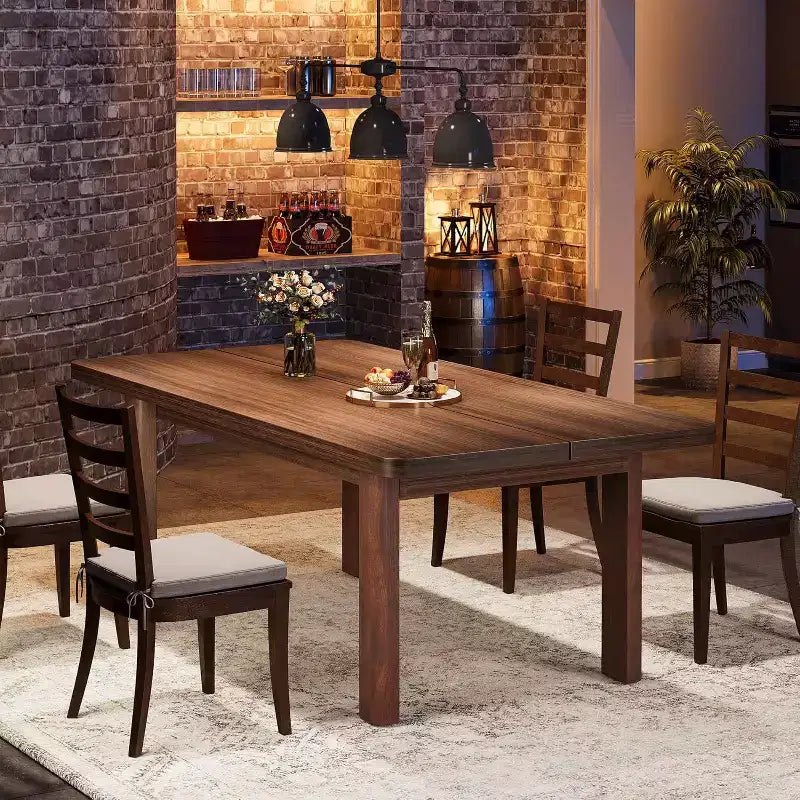 Table à manger en bois Lantine pour 4 à 6 personnes, grande table de cuisine rectangulaire de 160 cm avec pieds en bois massif pour salle à manger, marron
