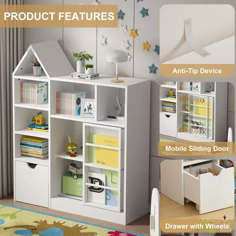 COZONY 43.7 Organisateur de jouets et étagère pour enfants, coffre à jouets avec tiroirs et casiers mobiles, rangement au sol pour salle de jeux, chambre, salle de classe, blanc