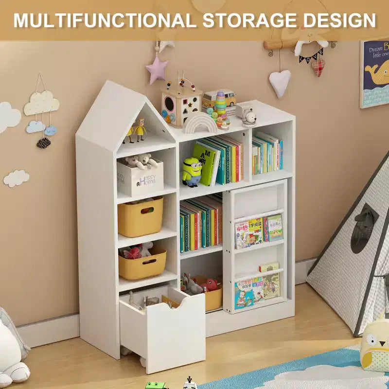 COZONY 43.7 Organisateur de jouets et étagère pour enfants, coffre à jouets avec tiroirs et casiers mobiles, rangement au sol pour salle de jeux, chambre, salle de classe, blanc