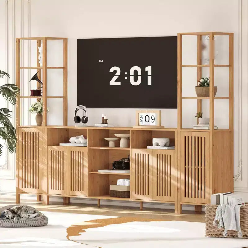 Meuble TV 3 pièces grand format avec étagères pour téléviseurs jusqu'à 70 pouces, centre de divertissement avec rangement, console multimédia avec armoire pour salon, chambre à coucher