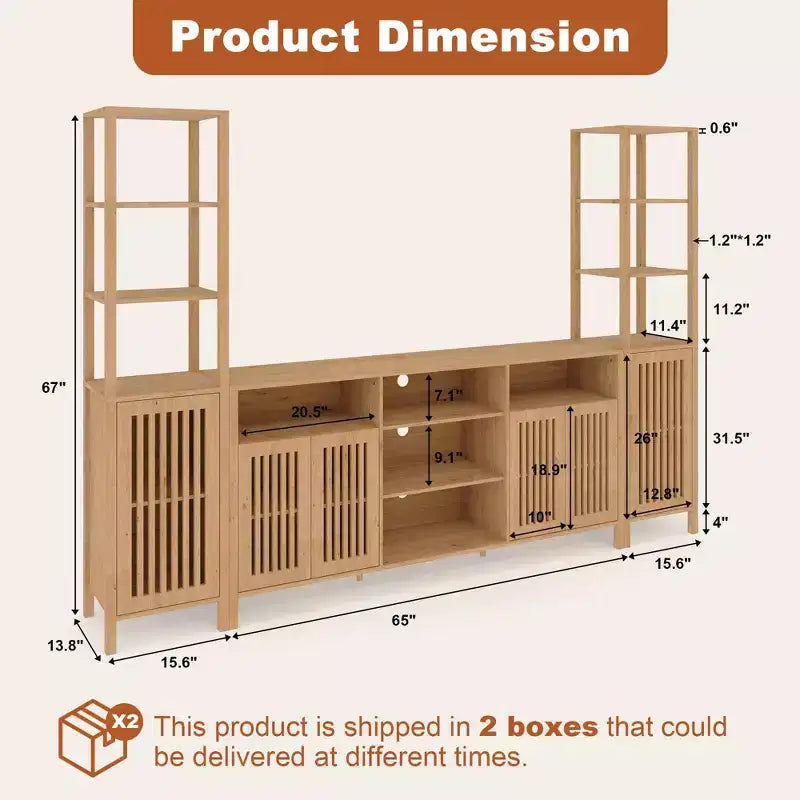 Meuble TV 3 pièces grand format avec étagères pour téléviseurs jusqu'à 70 pouces, centre de divertissement avec rangement, console multimédia avec armoire pour salon, chambre à coucher