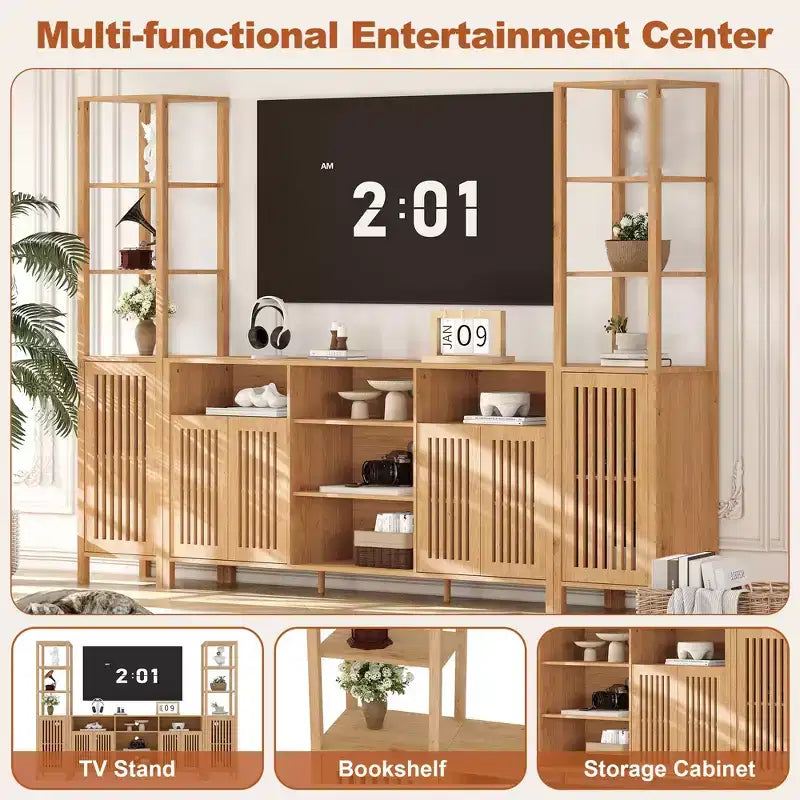 Meuble TV 3 pièces grand format avec étagères pour téléviseurs jusqu'à 70 pouces, centre de divertissement avec rangement, console multimédia avec armoire pour salon, chambre à coucher