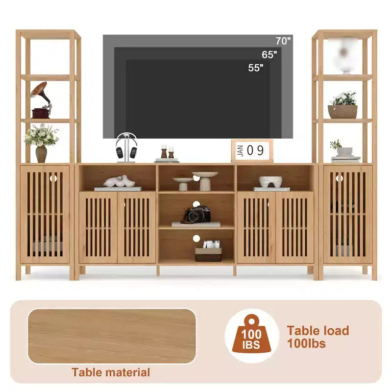Meuble TV 3 pièces grand format avec étagères pour téléviseurs jusqu'à 70 pouces, centre de divertissement avec rangement, console multimédia avec armoire pour salon, chambre à coucher
