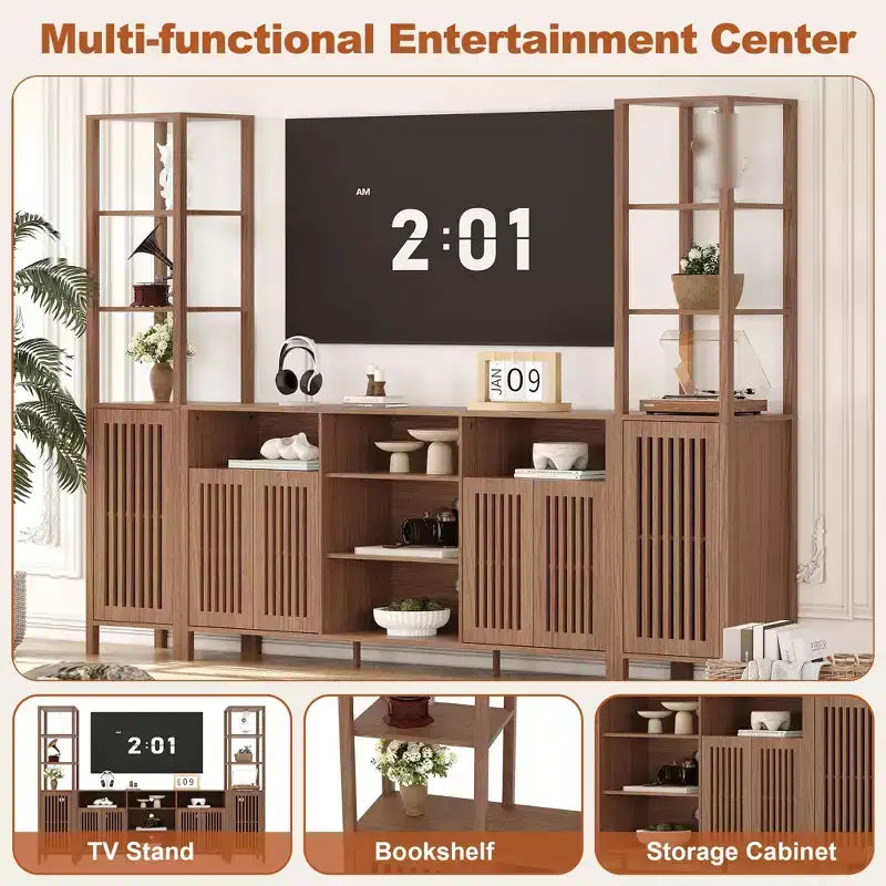Meuble TV 3 pièces grand format avec étagères pour téléviseurs jusqu'à 70 pouces, centre de divertissement avec rangement, console multimédia avec armoire pour salon, chambre à coucher