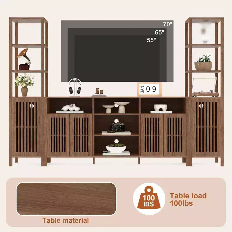 Meuble TV 3 pièces grand format avec étagères pour téléviseurs jusqu'à 70 pouces, centre de divertissement avec rangement, console multimédia avec armoire pour salon, chambre à coucher