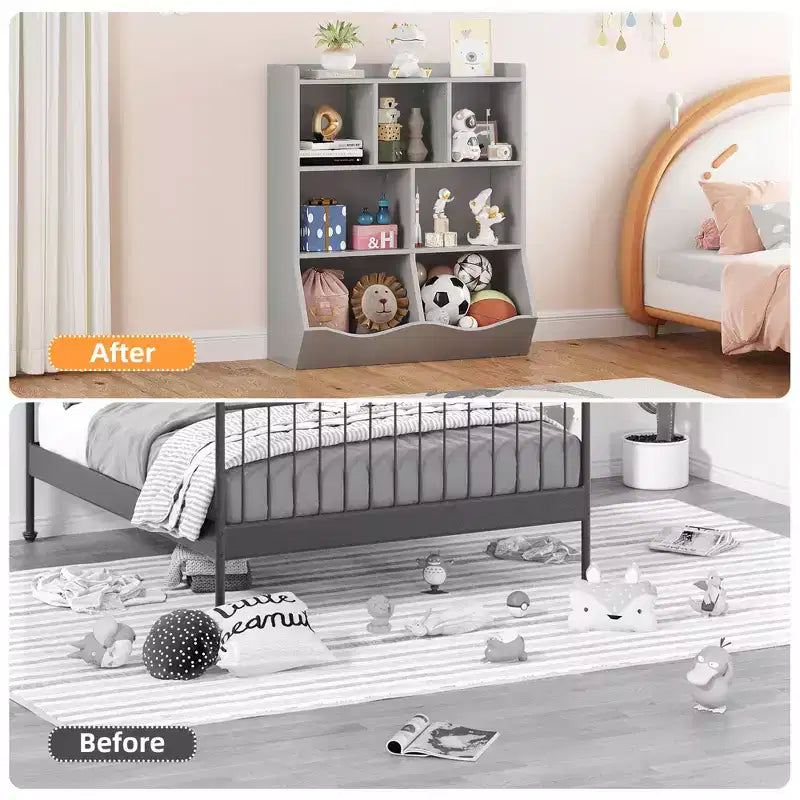 COZONY 42,5 Organisateur de rangement de jouets à 3 niveaux avec étagère, Rangement de jouets à 5 casiers pour salle de jeux, chambre d'enfant, crèche, salon et école