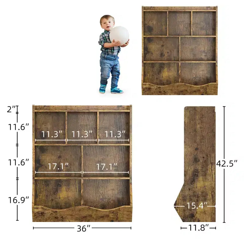 COZONY 42,5 Organisateur de rangement de jouets à 3 niveaux avec étagère, Rangement de jouets à 5 casiers pour salle de jeux, chambre d'enfant, crèche, salon et école
