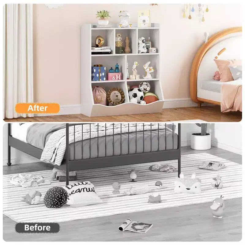 COZONY 42,5 Organisateur de rangement de jouets à 3 niveaux avec étagère, Rangement de jouets à 5 casiers pour salle de jeux, chambre d'enfant, crèche, salon et école
