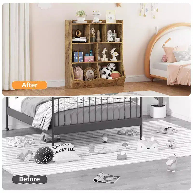 COZONY 42,5 Organisateur de rangement de jouets à 3 niveaux avec étagère, Rangement de jouets à 5 casiers pour salle de jeux, chambre d'enfant, crèche, salon et école