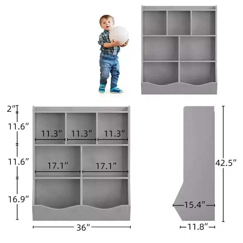 COZONY 42,5 Organisateur de rangement de jouets à 3 niveaux avec étagère, Rangement de jouets à 5 casiers pour salle de jeux, chambre d'enfant, crèche, salon et école