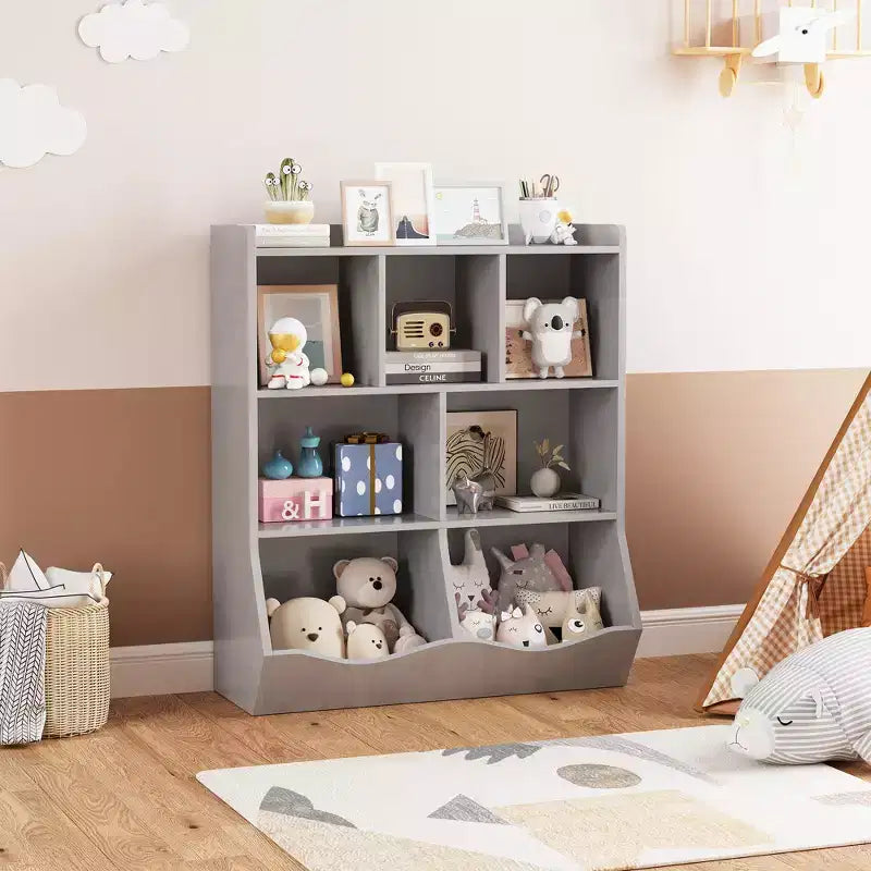 COZONY 42,5 Organisateur de rangement de jouets à 3 niveaux avec étagère, Rangement de jouets à 5 casiers pour salle de jeux, chambre d'enfant, crèche, salon et école