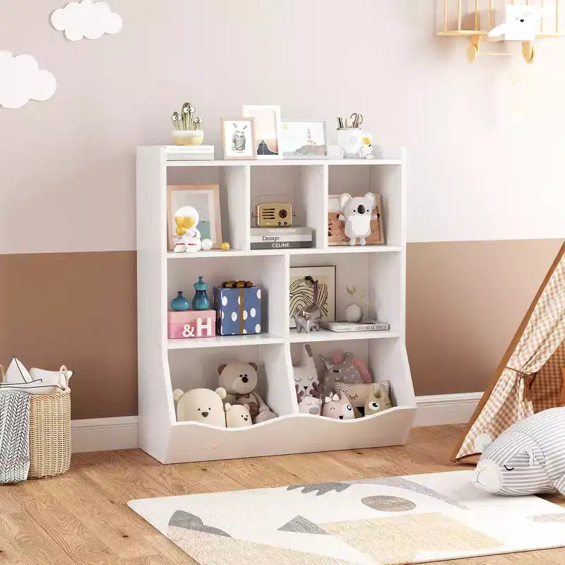 COZONY 42,5 Organisateur de rangement de jouets à 3 niveaux avec étagère, Rangement de jouets à 5 casiers pour salle de jeux, chambre d'enfant, crèche, salon et école