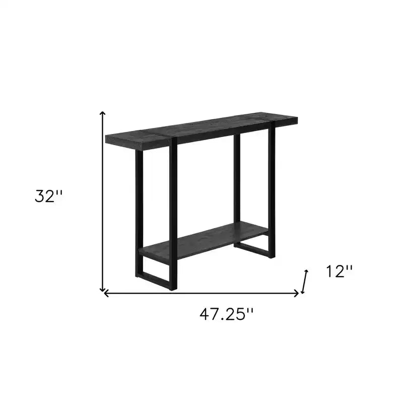 HomeRoots 47 Table console traîneau en bois noir et métal vieilli avec étagère
