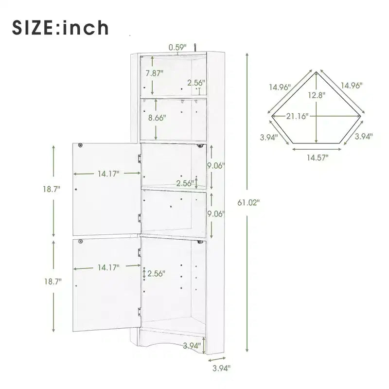 Armoire d'angle de rangement pour salle de bain, meuble de sol avec étagères réglables, organiseurs de papier toilette de salle de bain étroits et autoportants pour petits espaces